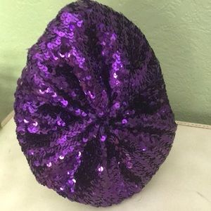 Sparkly Sequin bling Purple Beret with Soft Flannel Lining.